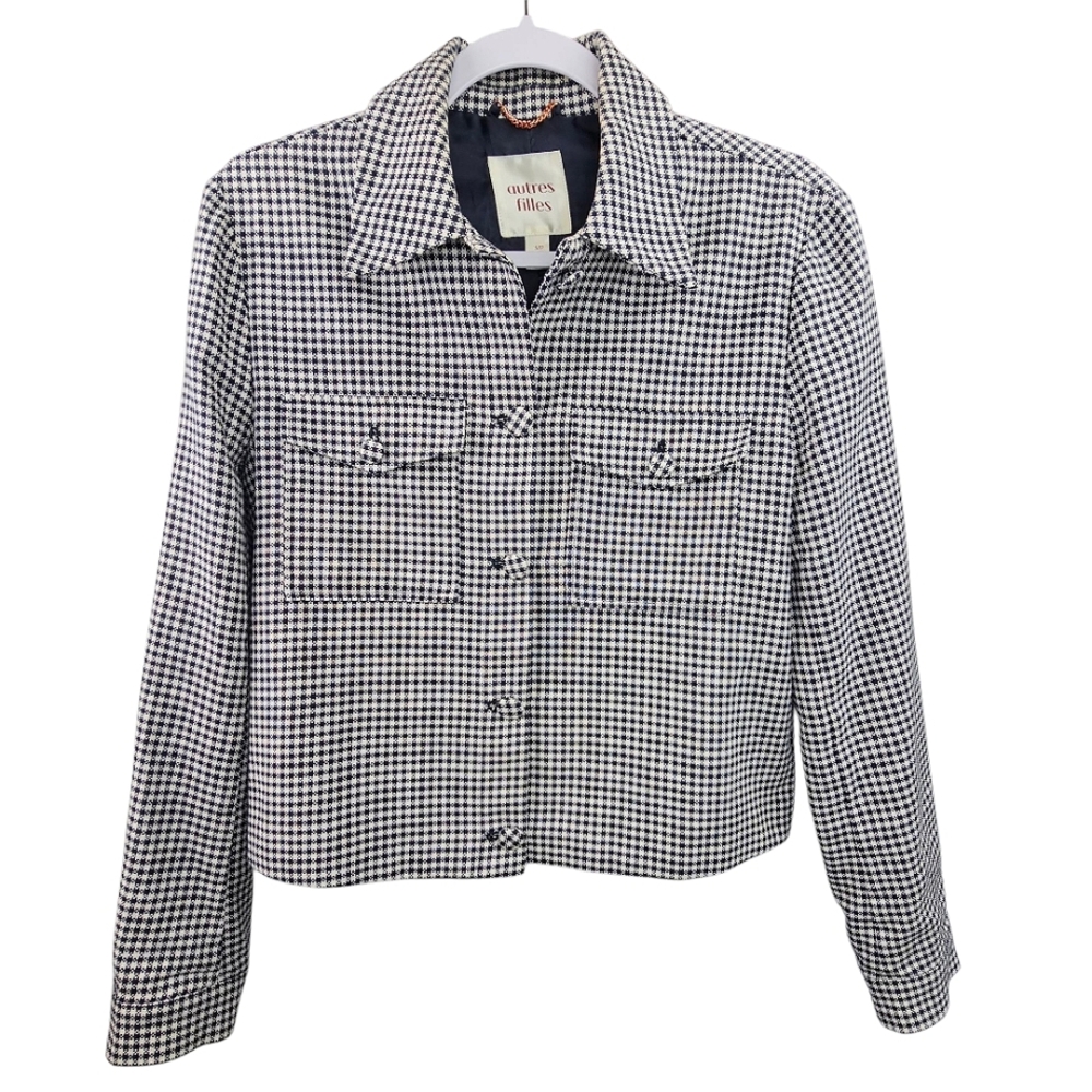 Autres Filles Women's Cropped Woven Black & White Check Leisure Jacket Size S